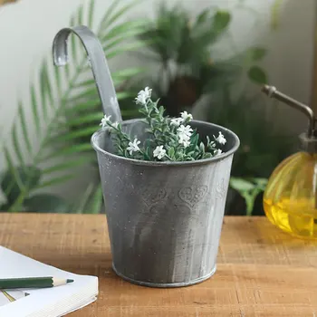 

Idyllic Country Making Old Flower Pots Tin Flower Bucket Iron Buckets Garden European Retro Gray Vintage Flower Bucket