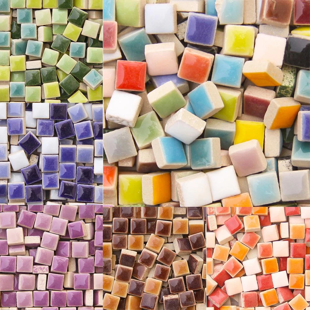 100Pieces Color Square Glass Mosaic Tiles For DIY Crafts Supplie