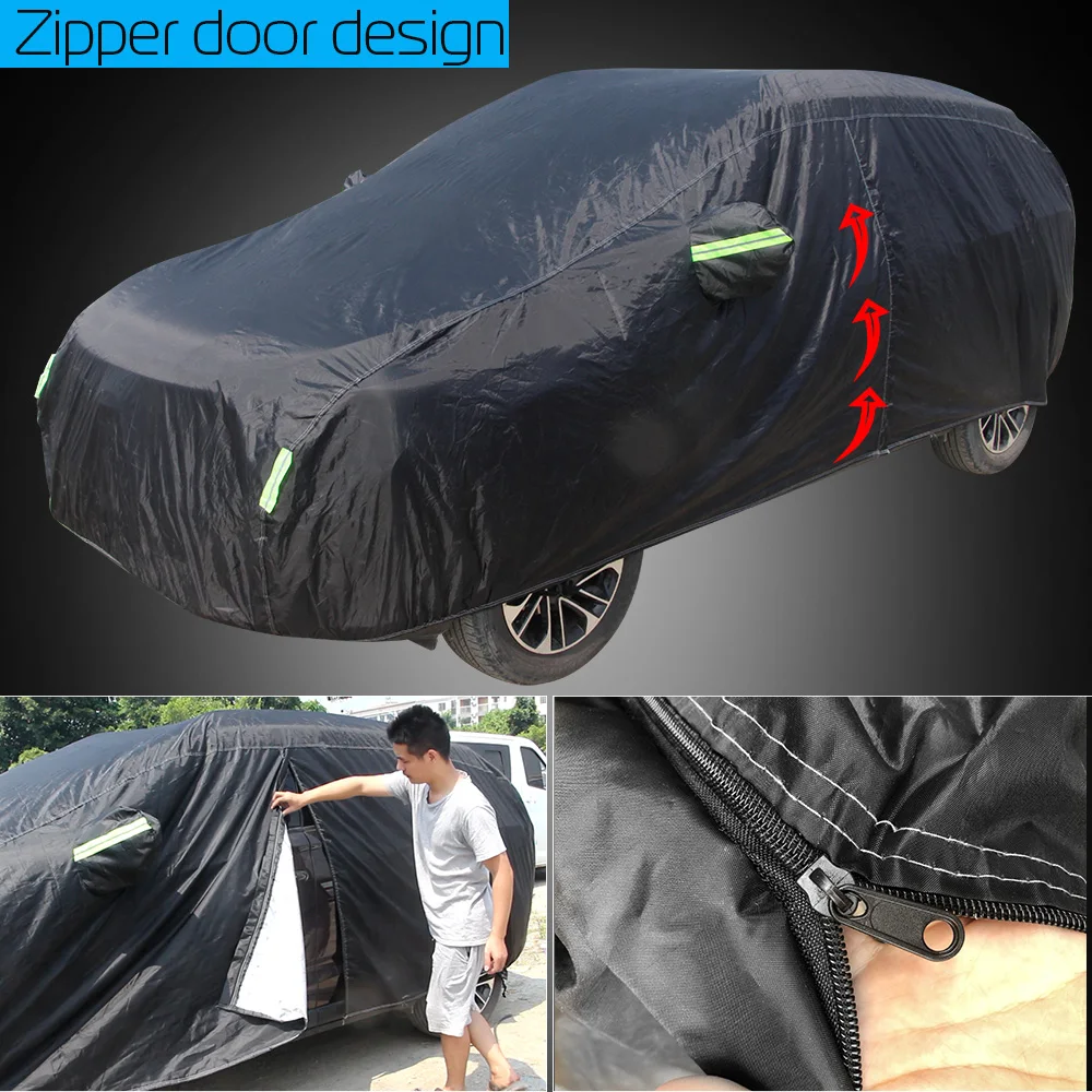 Up to 173 Kayme Four Layers Waterproof All Weather Car Covers with Cotton Zipper Sun Uv Rain Protection for Automobiles Indoor Outdoor Fit Hatchback 2L