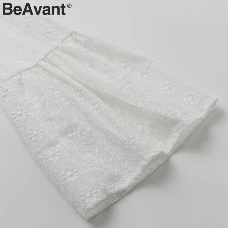 BeAvant элегантная хлопковая белая блузка с оборками Женские топы с вышивкой и стоячим воротником осенние офисные женские Топы с длинным рукавом