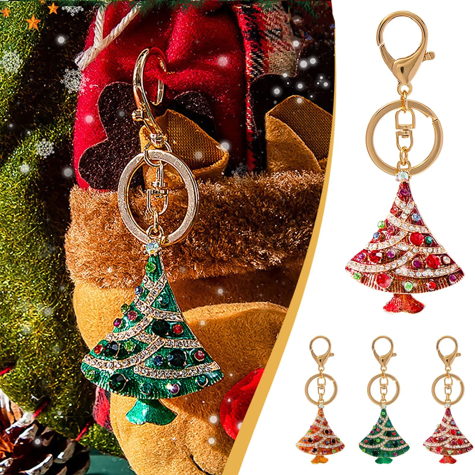 Creative Rhinestone Keyring Pendant Diamond‑Studded Cartoon Christmas tree Metal Cute Bag Charm Key Girls Gifts | Дом и сад