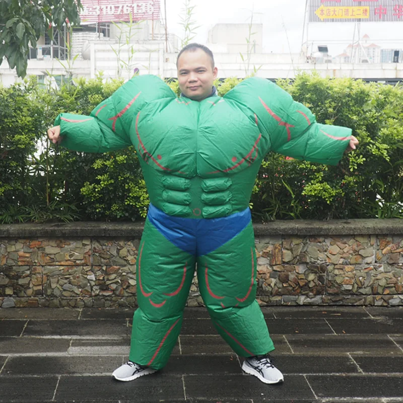 Purim Inflatable Hulk Costume Halloween Carnival Party Full Body Green Giant Suit Inflatable Muscle strength Men Costume (3)