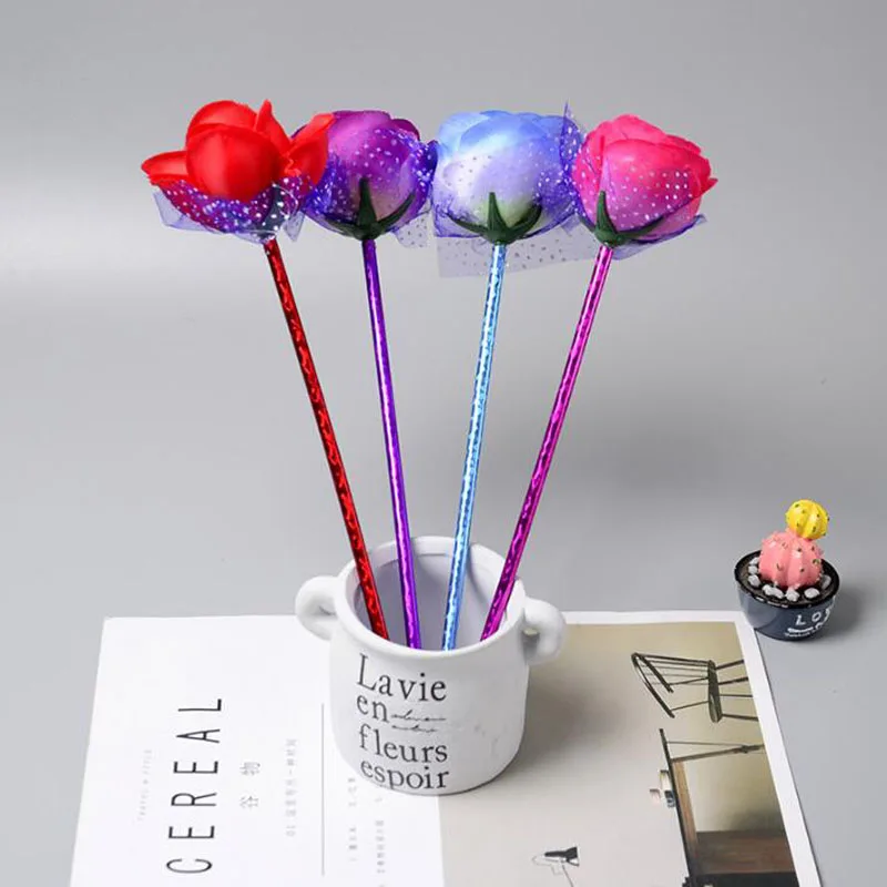 4pc Cartoon Pen Valentine'S Day Rose Creative Ballpoint Pen Decoration Lovely Stationery Student Office School Supplies