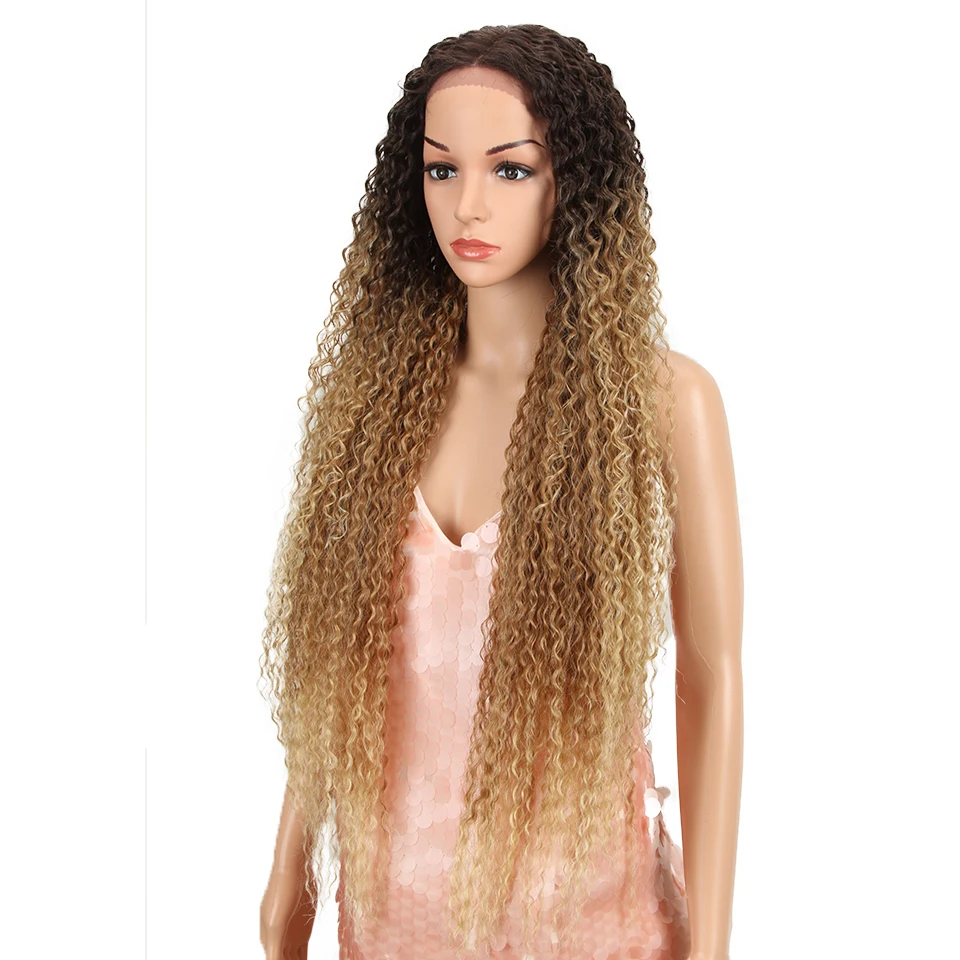 Magic 38“Inch Kinky Curly Wigs Long Synthetic Lace Front WIgs For Black Women Ombre Blonde Heat Resistant Hair High Temperature