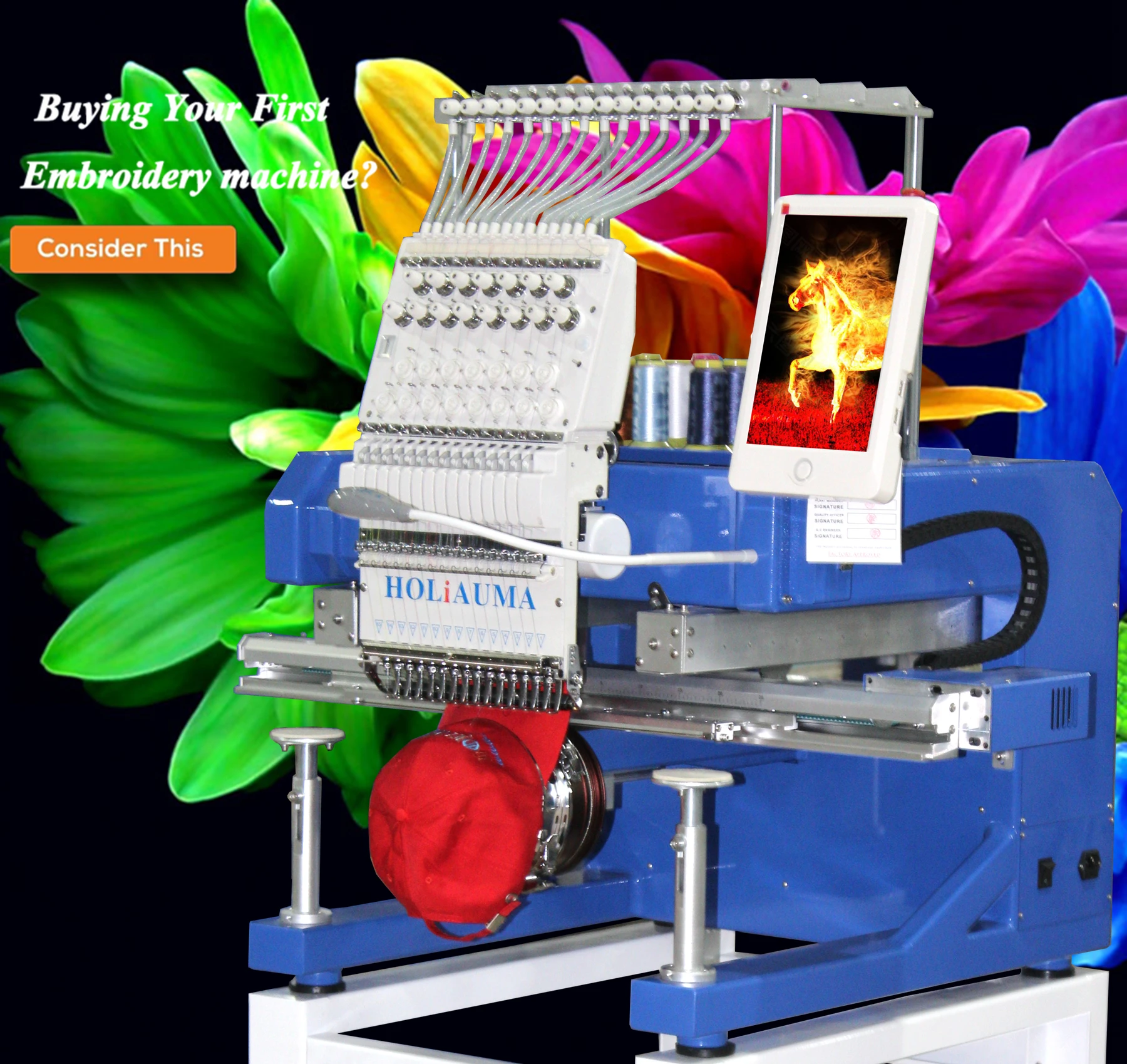 5 Years Warranty Holiauma High Speed 15 Colors Single Head Computer Embroidery Machine Like Swf