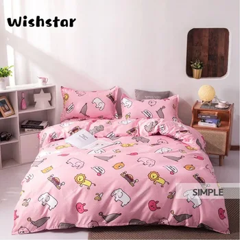 

Wishstar Pink Cartoon Animal Kawaii Bedding Sets Child Single Duvet Cover Bedsheet Pillowcase 3/4pcs Bedding Girl Bed Linen Set