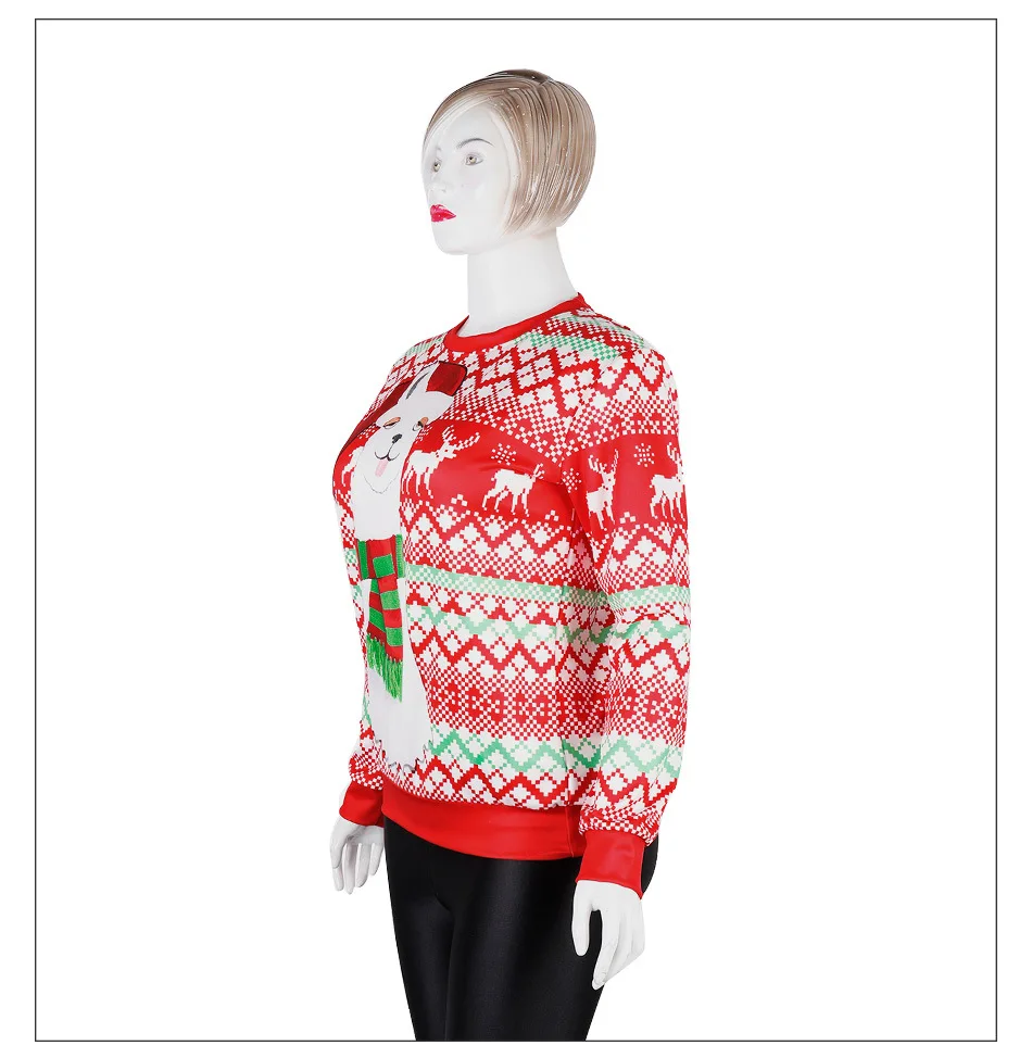 Women Christmas Casual Sweatshirt O-Neck Long Sleeve Christmas Print Sweatshirt Loose Pullover Christmas Party Sweatshirt 60H075