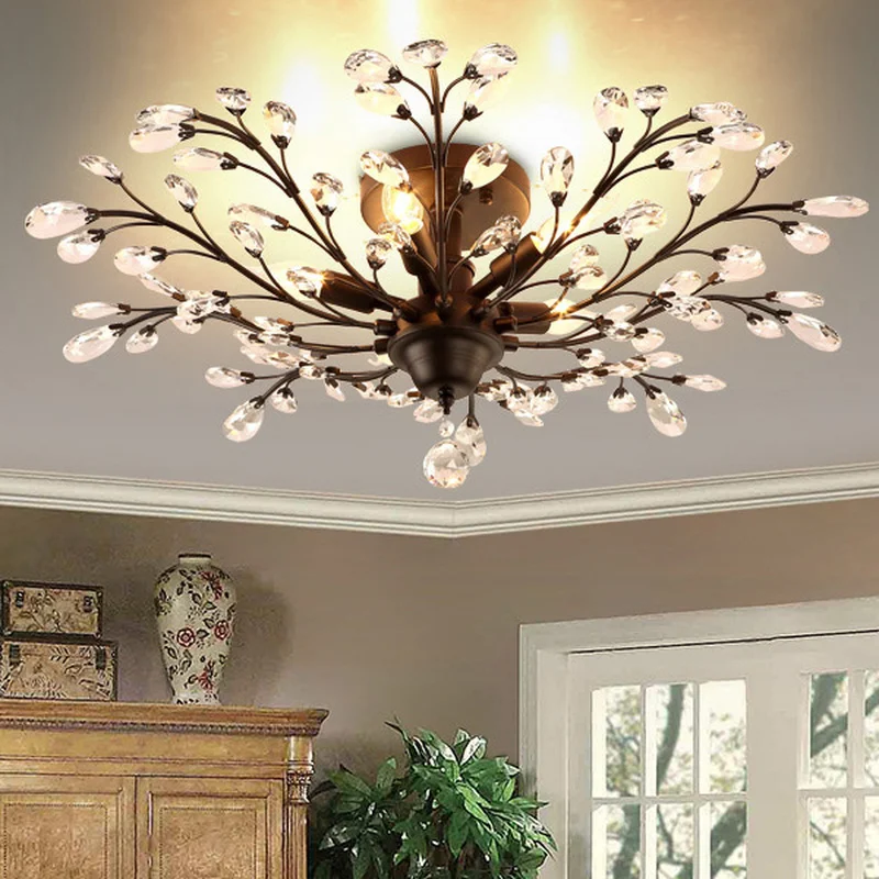 2017 New Vintage American Chandelier Metal Black Aisle Lights Balcony crystal pendants for chandeliers For Home Modern | Лампы и