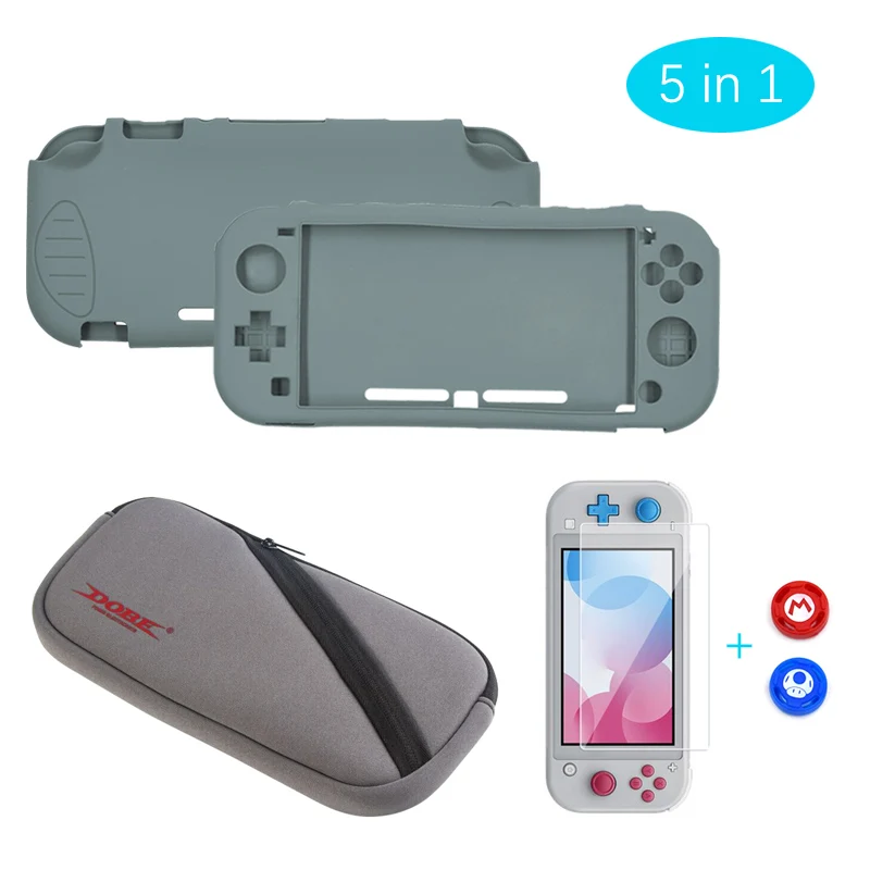 Комплект аксессуаров для nintendo Switch Lite и экрана из закаленного стекла, силиконовый защитный чехол, с мягким футляром для хранения