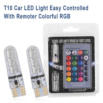 

With Remote Control 12V Silicone Strobe Car Light License Plate Lamp Wedge Bulbs Warning RGB LED Colorful Accessories T10 6SMD