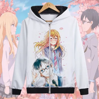 

Your Lie in April Miyazono Kaori Arima Kousei Cosplay Costumes Your Lie in April 3D printed zippered hoodie Couples who dress