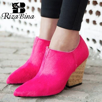 

RIZABINA High Quality Real Leather Pumps Zipper Pointed Toe Chunky Heels Sexy Office Ladies Shoes Women Footwear Size 33-40