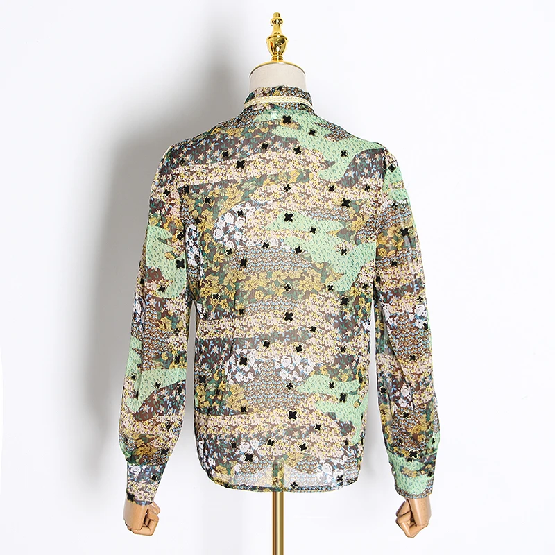 TWOTWINSTYLE Print Patchwork Sequin Women's Shirt Stand Collar Long Sleeve Lace Up Bowknot Autumn Blouse Female Fashion New