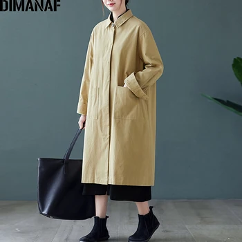 

DIMANAF Plus Size Women Jacket Coat Long Sleeve Pocket Button Cardigan Cotton Office Lady Clothing Casual Outwear Autumn Winter