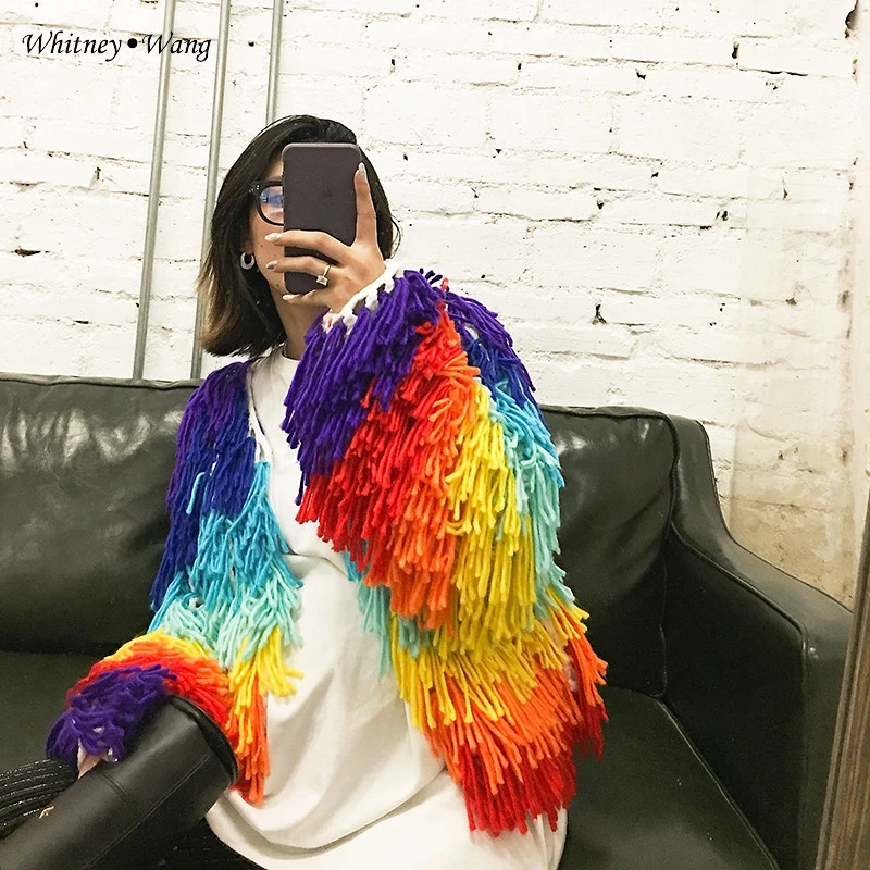 WHITNEY WANG свитера 2019 Осенняя мода уличная одежда вязаный шерстяной кардиган с
