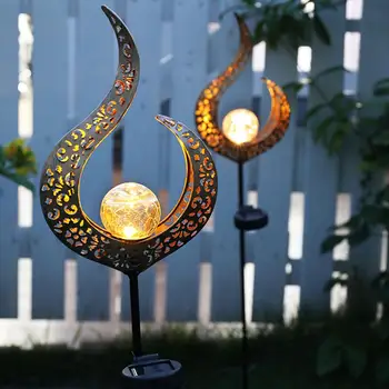 

New Flame Moon Solar Power Light Metal LED Ornament Landscape Lamp Outdoor Flame Effect Lawn Yard Garden Decor Warm Light