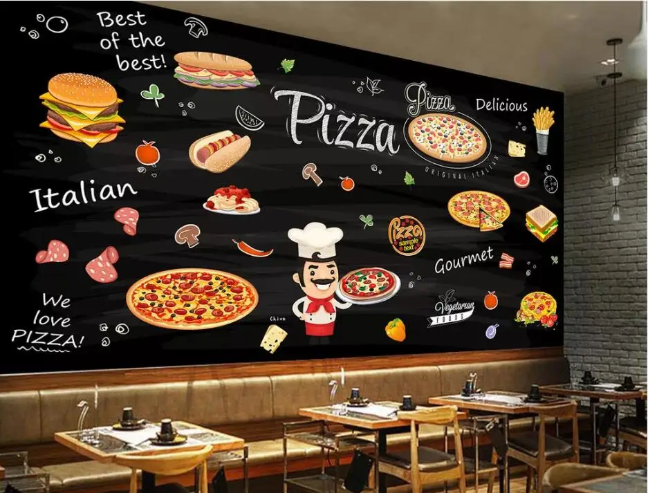 Пользовательские Ручная роспись Доска Западная пицца, гамбургер оснастки Обои для рабочего стола