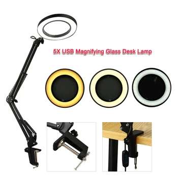 

Flexible Desk Large 5X USB LED Magnifying Glass With LED Light 3Colors Illuminated Magnifier Lamp Loupe Reading/Rework/Soldering