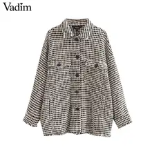 Vadim, Женская клетчатая твидовая куртка большого размера с кисточками и карманами, свободный стиль, пальто с длинным рукавом, женская верхняя одежда, Теплые повседневные топы CA607