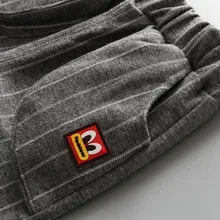 Детские брюки коллекция года, новые зимние товары в Корейском стиле для мальчиков, бархатные детские повседневные штаны в полоску с изображением маленького монстра футболка для девочек