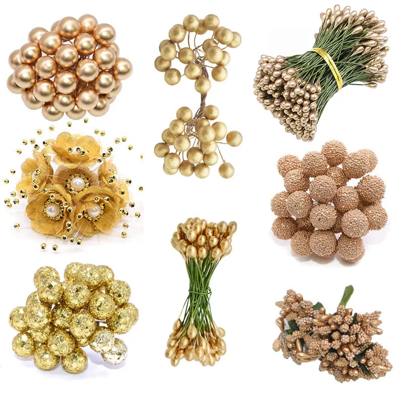 5/6/10/20/24/30/40/50 шт. цвета: золотистый, искусственные цветы вишневого тычинки ягоды Букет Набор «сделай сам» для свадебного подарка коробки для тортов и пирожных декоративный венок