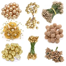 5/6/10/20/24/30/40/50 шт. цвета: золотистый, искусственные цветы вишневого тычинки ягоды Букет Набор «сделай сам» для свадебного подарка коробки для тортов и пирожных декоративный венок