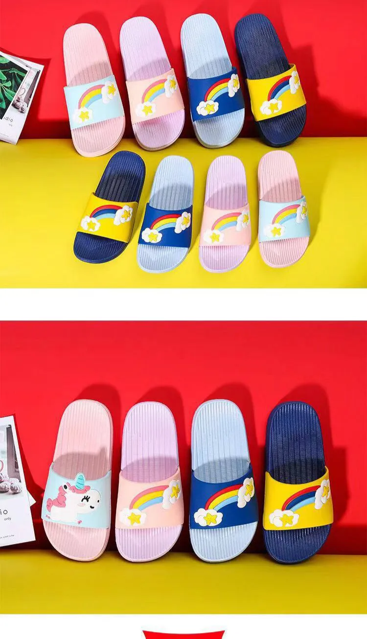 Baby Girls Cartoon Unicorn Toddler Beach Swimming Slippers Kids Boy Rainbow Shoes Children Summer Flip Flops Indoor Cute Sandals