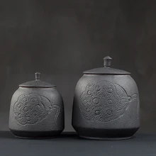 Черная керамика, винтажная чайная банка, керамическая банка Caddy для кофейных зерен, держатель орехов, коробка для конфет, тростника, аксессуары для чайной церемонии, чайная посуда, Декор, ремесло