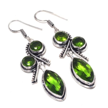 激安 Peridots イヤリングシルバーオーバーレイ銅、 69 ミリメートル、 E3861