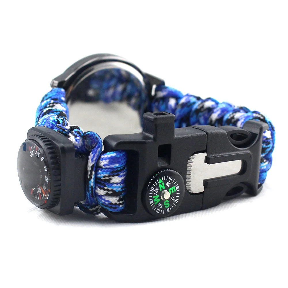 

Outdoor Multi-functional Mountain Climbing Watch Cool Umbrella Rope Weaving Compass Firestone Watch