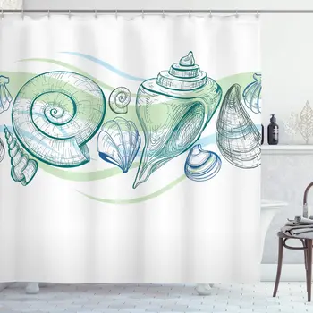 

Seashells Shower Curtain Pastel Color Graphics of Seashells with Sketchy Features and Other Sea Elements Bathroom Decor Set