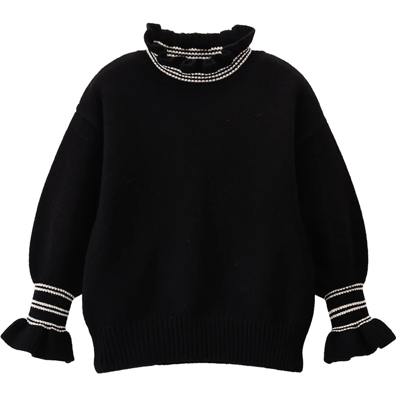 Girls Fashion Lantern Sleeve Knitted Sweaters New Foreign Trade Children's Ruffles Collar Pullovers Kids Cute Knitwear P278