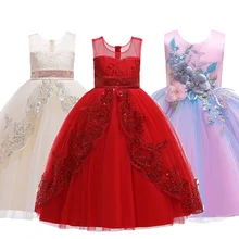 Кружевное платье для девочек зимние детские праздничные Платья с цветочным узором для девочек Детские платья для девочек, платье принцессы фантазийное платье для детей возрастом от 4 до 14 лет