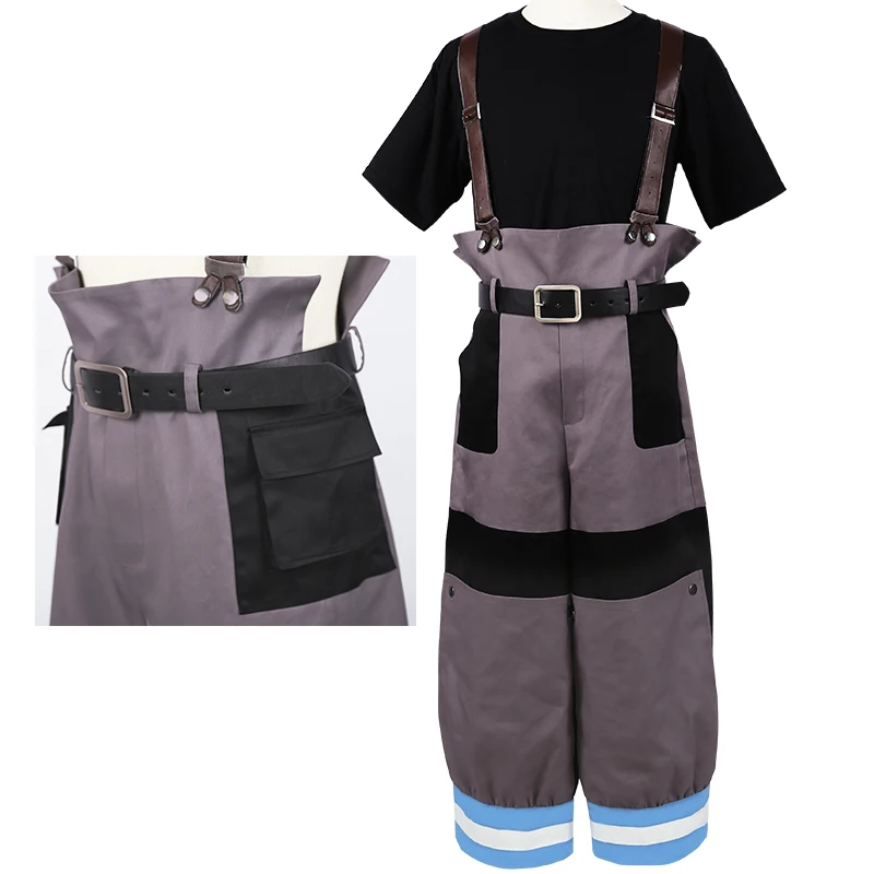 Pants T-shirt Belt Аниме Косплей огненная сила Enen no Shouboutai пожарная команда униформа Shinra Kusakabe Мужская Аниме шапка костюм для косплея перчатки - Цвет: Pants T-shirt Belt