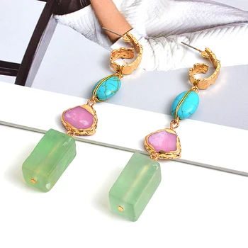 

New Arrival Colorful Natural Stone Long Earrings High-quality Fashion Drop Earring Jewelry Wholesale Accessories For Women