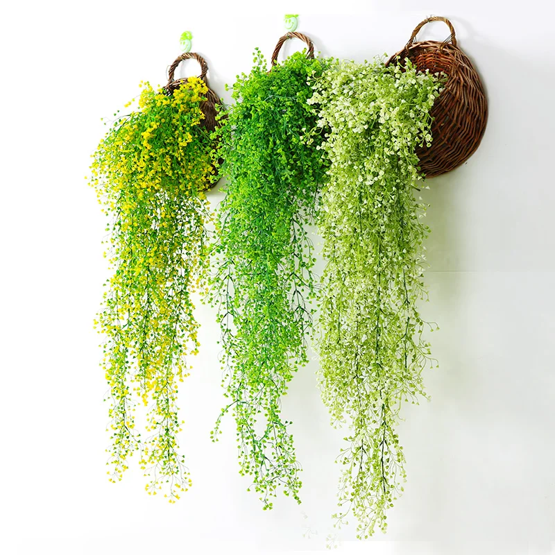 

Silk Flower, Golden Bell and Willow Wall Hanging Living Room Air Conditioning Pipeline Decorating Green Leaf Plants