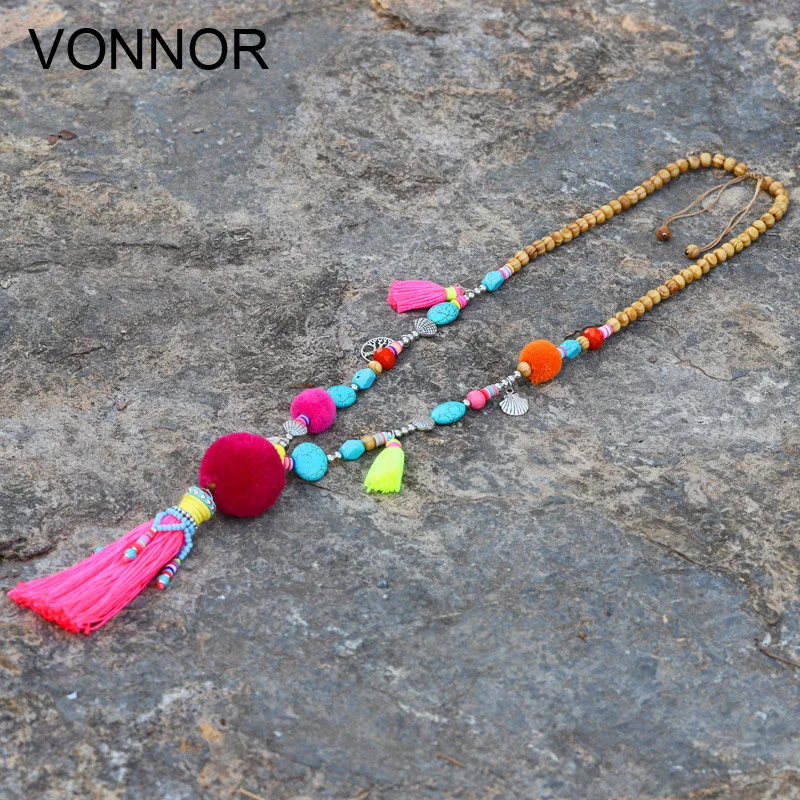 Богемное длинное ожерелье VONNOR модное женское массивное с бусинами из дерева