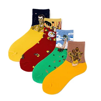 

Women Thin Sock Novelty Ladies Oil Painting Socks Colorful Unisex Long Funny Cotton Sox Female Spring Trendy Skarpetki Meskie