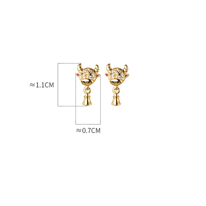 MIQIAO 2021 New On The Ears 925 Sterling Silver 100% Zodiac Bull Earrings Cute Female Bells Zircon Women Jewelry Gold Color