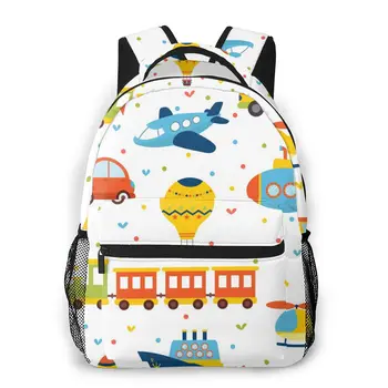 

Colorful Children Transport Toys Illustration Casual Daypack Travel School Bag with Pockets for Women College