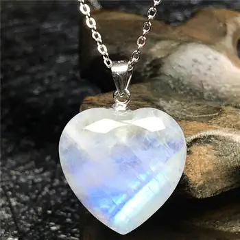 

Top Natural Heart Moonstone Pendant Necklace Jewelry For Woman Man Blue Light Crystal 18x5mm Beads Stone 925 Silver Chains AAAAA