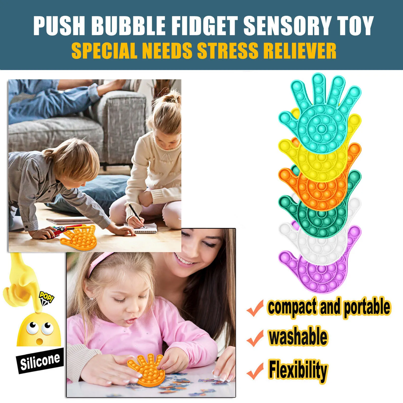 

Push Bubble Fidget Sensory Toy Autism Special Needs Stress Reliever Helps Relieve Stress and Increase Focus Soft Squeeze Toy#K4