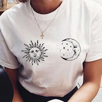 

Sun And Moon Printed T-Shirt Women Retro Style Tarot Tee Grunge Aesthetic Shirt Gothic acne studios clothes