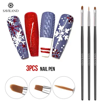 

SAVILAND 3Pcs Nail Pen Painting Brush Soak Off UV Gel Nail Polish Painting Drawing Brushes for Manicure Nail Art Design Tools