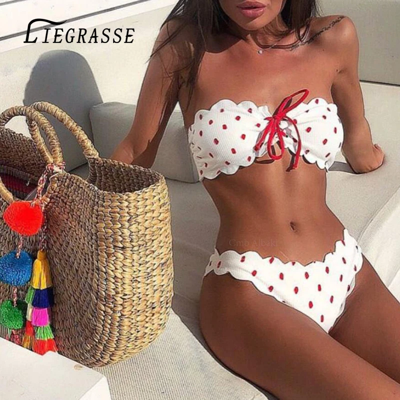 

Liegrasse Polka Dots Bikini Sexy Swimsuit Women Two Pieces Strapless Push Up Bathing Suit Printed Pattern Biquini Beach Wear