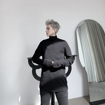 

Male Women Autumn Winter Streetwear Bottom Knit Sweater Men Turtleneck Button Design Slim Fit Casual Knitted Pullover Sweater