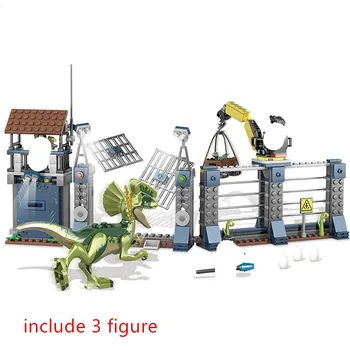 

Jurassic World Park Dilophosaurus Outpost Attack Building Blocks Kit Bricks Classic Movie Model Kids Toys For Children Gift
