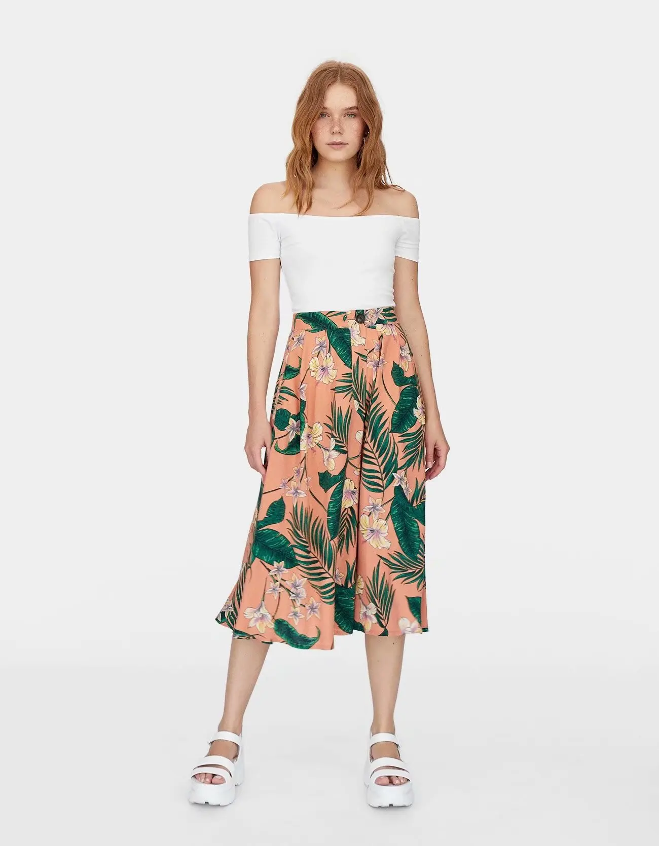 

2019 Summer Western Style Versitile Fashion Hipster Slimming Sweet Printed High-waisted Mid-length Big Hemline Skirt