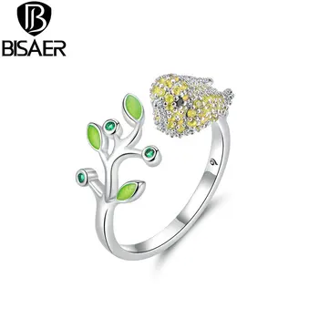 

BISAER Ring Animal Bird Shape Jewelry For Women Cubic Zircon Shiny Summer New Gift Engagement Nature Jewelry High Quality HXR002