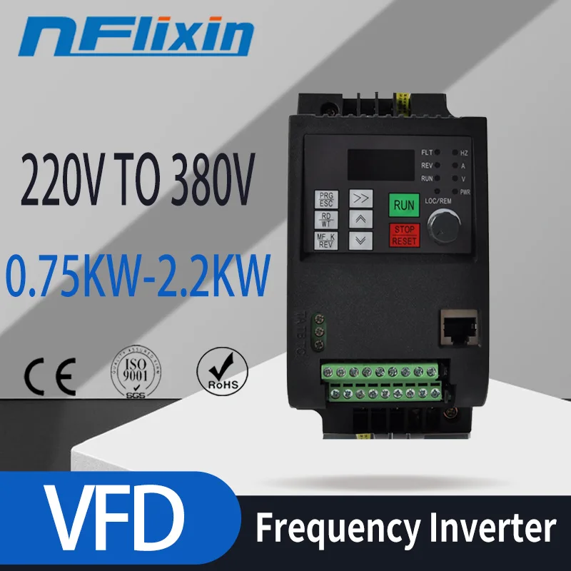 Converter 220v Entrada para 380v de Saída Trifásica 0.75kw Monofásica 1hp Unidade de Freqüência Variável Vfd do Inversor